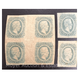 Jefferson Davis Confederate States of America 10¢ Stamps, Block of Four and (2) Others