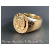 10K Yellow Gold Mens Signet Style Ring 'Ira M Pesserilo Attorney at Law' with Scales of Justice