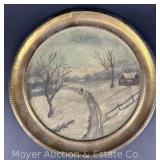 Flue Stop Cover with Hand-painted Winter Scene, 12' Round
