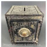 Security Safe Deposit 'Safe' Coin Bank, Patent Date 1887, Antique, 6'x5'x4'
