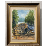 Lovelace Watercolor Painting of Hunter & Dog, Dated '71, Foxing to Paper, Framed 18'x14'