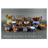 (14) Pieces of Copper Lusterware, Pitchers, Creamers, Bowls, and Cups, 2.5'-8.5'h