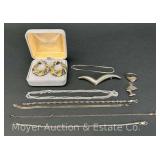 Group of Sterling Silver Jewelry: Necklaces, Charms, Earrings, Etc.