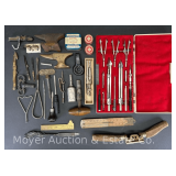 Group of Vintage Hand Tools, Miniature Anvils, Drafting Set, Etc.