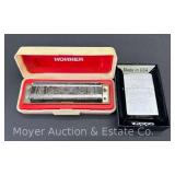 New Stainless Zippo Lighter and Hohner Marine Band Harmonica