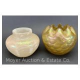 (2) Iridescent Glass Bowl and Vase, 4' and 5'h