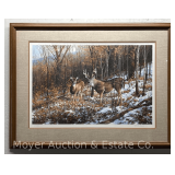 Michael Sieve Serigraph 'October Snowfall-Whitetail Deer', signed & #629 of 850, Framed 26'x34'