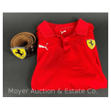 Enameled Scuderia Ferrari Belt Buckle on Leather Belt with Puma Ferrari Polo, Size XXL