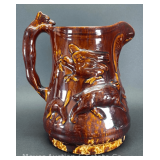 Stoneware Pitcher with Animal Scenes, Brown Glaze, 10.5'h