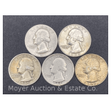 (5) Washington Silver Quarters