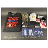 Group of President Donald Trump Collectibles, Hats, Knives, Flags, Etc.