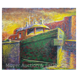 John Schweikhard Painting 'Tug', on Canvas, Signed, Unframed 16'x20'