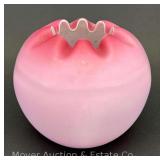 Large Pink Satin Glass Rose Bowl 5.5'h