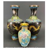 Pair of Cloisonné Vases with Bud Vase, 5'-9'h