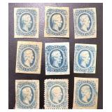 (9) Jefferson Davis Confederate States of America 10¢ Stamps