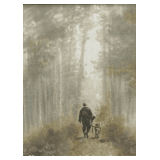 Fine Watercolor Painting of Hunter & Dog, Illegible Signature, Framed 22'x18' Overall