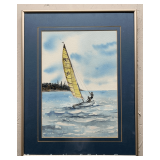 Mary Compeau Watercolor of Sailboat, Artist Signed, Framed and Matted 19'x15'