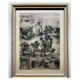 Arthur Ignatius Keller Eskimo Scene on Silk, Framed 14'x11' Overall