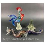 Art Glass Rooster and Peacock (needs repair), 10'-12'h