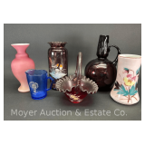 Group of Colored Glass Vase, Fenton Basket, Etc., 4.5'-10'h