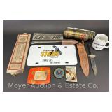 Group of Collectibles, Advertising, Thermometer, Ashtray, Brass Fire Extinguisher, Knife, Etc.