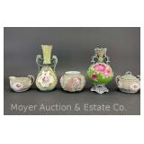 Group of Moriage China: Cream & Sugar and Vases, 2.5'-8'h