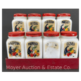 (8) Vintage Milk Glass Spice Jars with Metal Rack