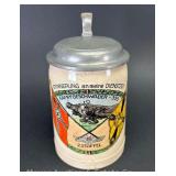 German WW2 Souvenir Beer Stein, Engraved Lid, 6'h