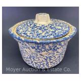 Spongeware Pot with Lid, Roseville OH Pottery, 7'h Overall