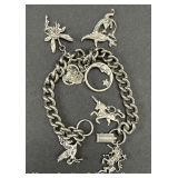 (7) Sterling Silver Charms, with Bracelet, Bracelet Unmarked, Most Charms Marked
