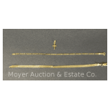 (2) 10K Gold Bracelets, 2.3dwt., with 14K Gold Cross Charm, 0.3dwt.