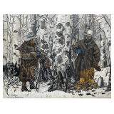 Kathleen Loughman Painting on Canvas of Hunters in Winter, Dated 5/16/93, Unframed 12'x16'