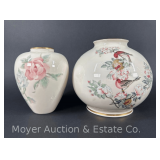 (2) Lenox Vases with Floral Decoration, 6.5'-7'h