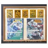 Framed Dallas Cowboys Sports Cards and Sports Illustrated Magazines, 17'x21'