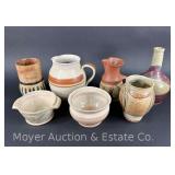(7) Pieces of Studio Pottery:  Bowls, Pitchers, and Vases, 3'-9'h
