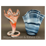 (2) Art Glass Vases, 9.5'-10'h