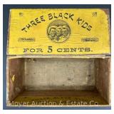 Antique Three Black Kids American Advertising Cigar Box, 10'x4.5'x4.5'