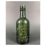 Ballston Spa Mineral Water Bottle, Embossed Green Glass, 8'h