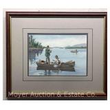 A.B. Frost Print of Fishermen on Lake, Framed 20'x24' Overall