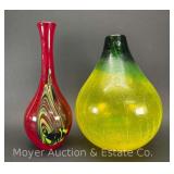 (2) Art Glass Vases, 13'-14.5'h