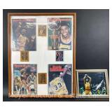 Framed Lakers Sports Cards and Sports Illustrated Magazines, with Other Signed Photograph