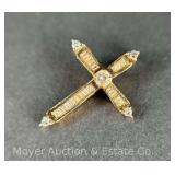 10k Gold Cross Charm with Diamonds, 0.8dwt