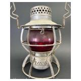 Dressel Erie Diamond Logo Railroad Lantern, with Unmarked Red Globe, 9'h