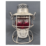 Hiram L. Piper C.P.R Railroad Lantern, with Red Unmarked Glass Globe, 9.5'h