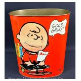 Vintage 1969 Cheinco Peanuts Metal Waste Basket, 13'h
