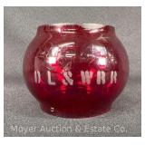 DL&WRR Etched Red Glass Railroad Globe, 3.25'h