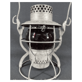 Dietz N.Y.C.S Railroad Lantern, with Red Unmarked Glass Globe, 9.5'h