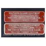 (2) Southern Railway Equipment Trust Plaques, Aluminum, 4.5'x17'