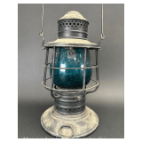 Dietz Railroad Lantern, with Green/Blue Globe (Non-Fitting), Unmarked, 12'h
