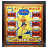 1950s Bally ABC Tournament Bowling Machine Back Glass, Framed 35'x31'